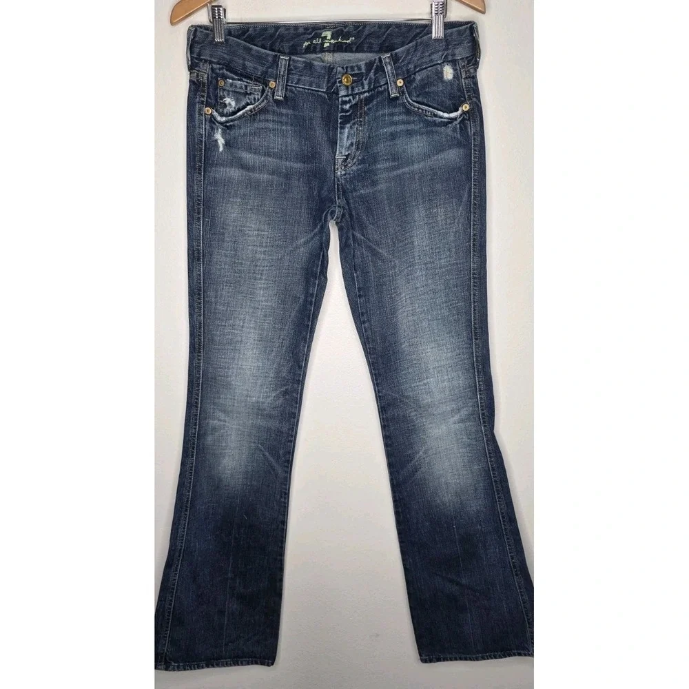7 For All Mankind Women 30x35 Jeans A Pocket Boot Flare Distressed Denim Y2K‎